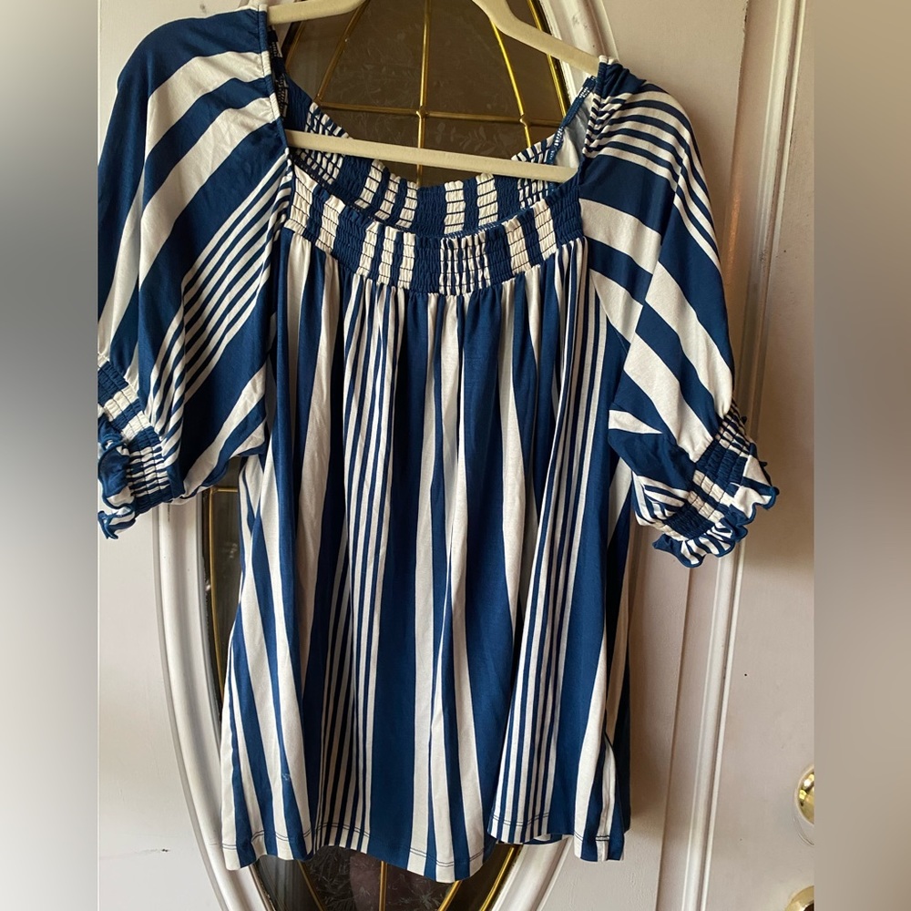 LuLaRoe Lily 2XL blue and white stripes